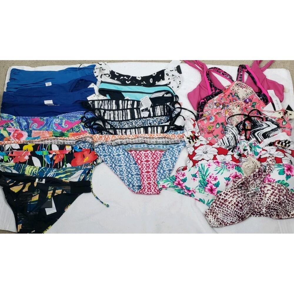 Namebrand Swimwear Tops and Bottoms Beachwear Summer Bundle Lot 25 Various Sizes